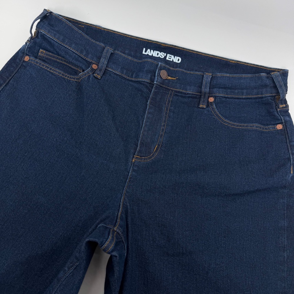 Lands' End Straight Leg Jeans Women 18W Dark Blue Sustainable Stretch Denim‎